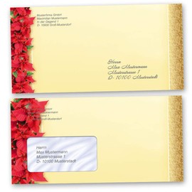 25 Envelopes (No Window) Christmas Motif, Red Christmas Stars, DIN Long (220 x 110 mm) Paper-Media