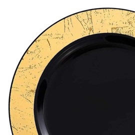 Kaya Elegant Black & Gold Marble Rim Disposable Dinner Plates - 10.25" (1 Pc) - Premium Plastic, BPA-Free - Perfect for Parties, Special Occasions & Stylish Gatherings