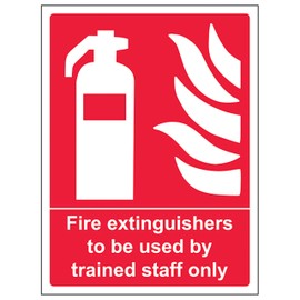V Safety Fire Extinguishers To Be Used By Trained Staff 150 x 200 mm - 3mm Brushed Aluminium Composite Safety Sign