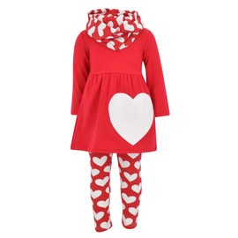Unique Baby Girls Valentine's Day Double Hearts Legging Set (4T/M, Red)
