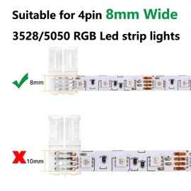 VIPMOON 20 Pack 4 Pin 8mm Led Strip Connectors, 4pin RGB Connectors Solderless Adapter, for 8mm Wide SMD 2835 3528 Multicolor Waterproof or Non-Waterproof LED Strip Light