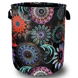 Mandalas Flowers Laundry Basket With Handles Oxford Cloth Tote Bag Colorful Laundry Hamper 18.9"x16.5" Foldable Clothes Storage Bucket Toy Organizer For Bathroom/Laundry/Bedroom