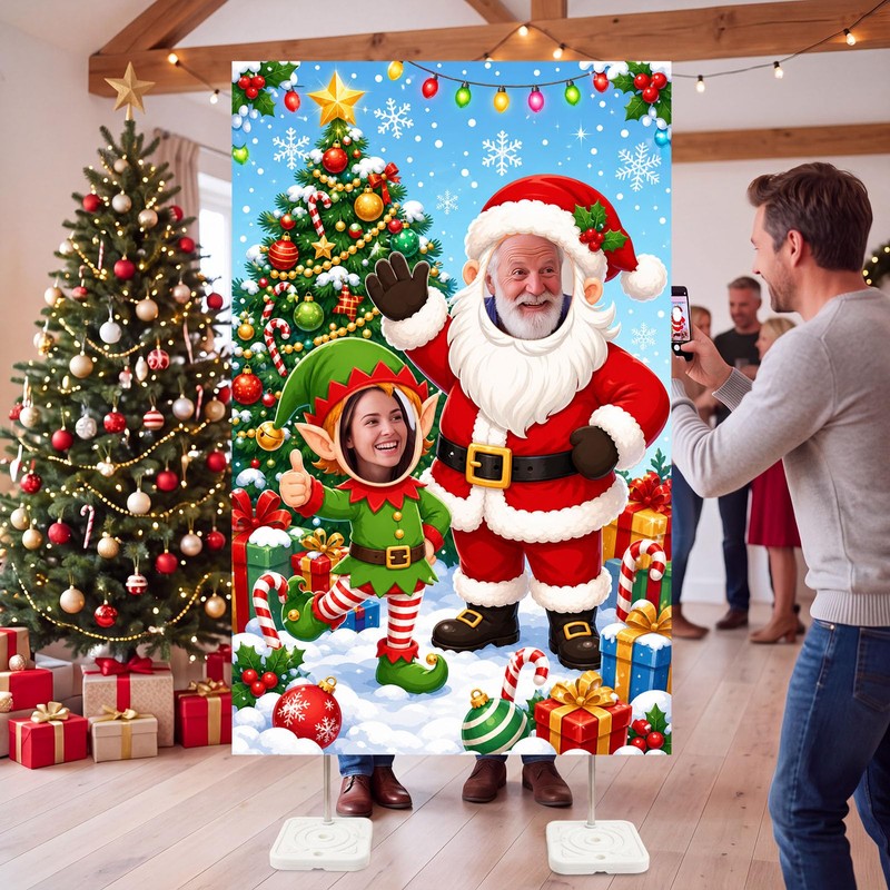 5.4 ft Christmas Cardboard Cutout Stand Up Santa Claus Elves