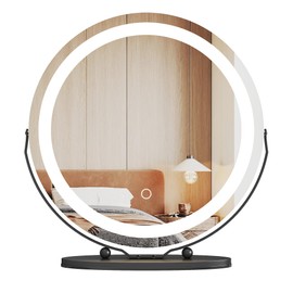 Fasyou Vanity Mirror with Lights, Smart Touch Control 3 Colors Dimmable 19-Inch Round Light Up Makeup Mirror, 360° Rotation LED Makeup Mirror for Bedroom Living Room, Black