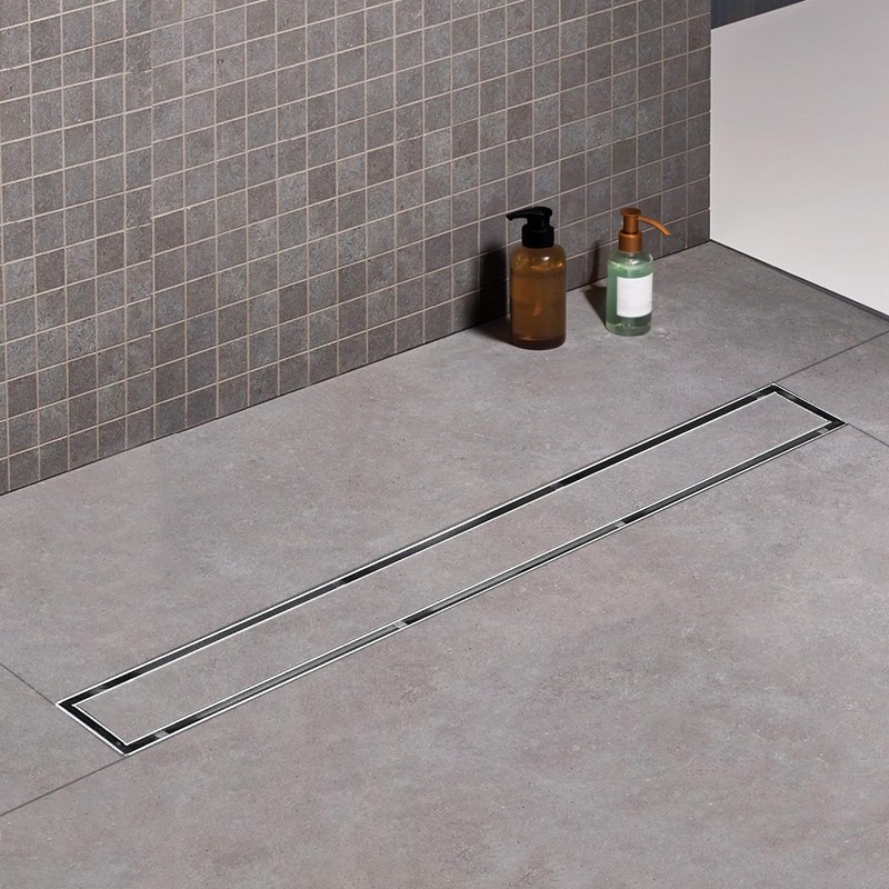 48 Inch Offset Linear Shower Drain, Brushed 304 Stainless Steel
