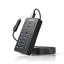 Zeroffi 14-Port Powered USB Hub with 6 USB 3.0 Ports, 4 Charging Ports, 1 USB-C 3.0 Data Port, and 1 PD 60W Charging Port with LED On/Off Switches for MacBook, Laptop, and PC