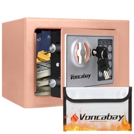 Voncabay Money Safe Box for Home with Sensor Light & Fireproof Security Safe Box for Money Safe with Keys & Pass Code, Lock Box Fireproof Safe with Digital Keypad Gold Khaki