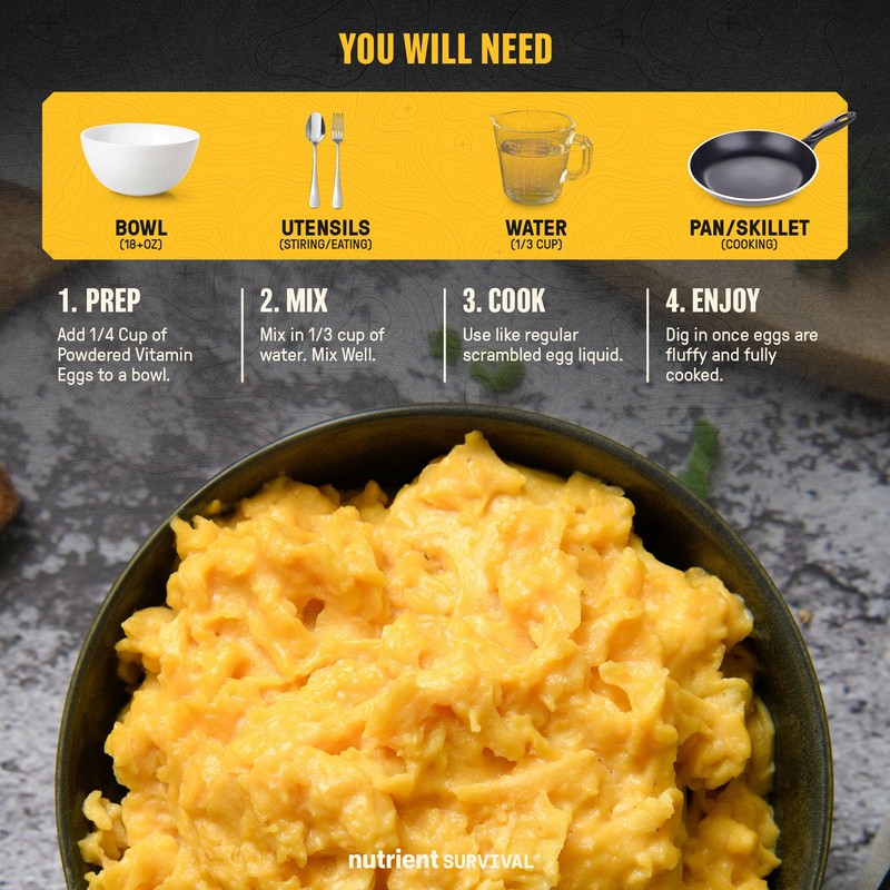 70 Egg Equivalent Nutrient Survival Vitamin Powdered Eggs Blend, Freeze