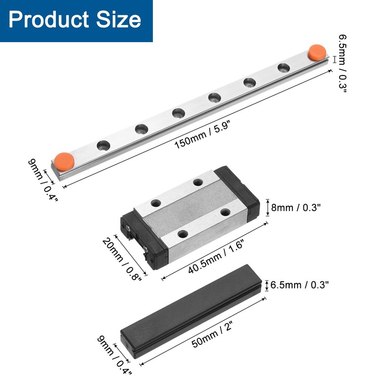 sourcing map MGN9 150mm Linear Guide Rail with MGN9H Sliding
