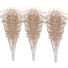 30-Pack Christmas Picks and Sprays Champagne Gold Artificial Glitter Berry Stems Branches Twigs Sticks Sprigs Christmas Tree Decorations, Ornaments for Garland, Wreath, Flowers and Tree Topper