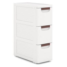 POWERSTONE 3-Drawer Plastic Rolling Storage Cabinet, Narrow Organizer Cart with 4 Wheels, Space-Saving Slim Mobile Utility Cart for Bedroom, Bathroom, Office & Classroom