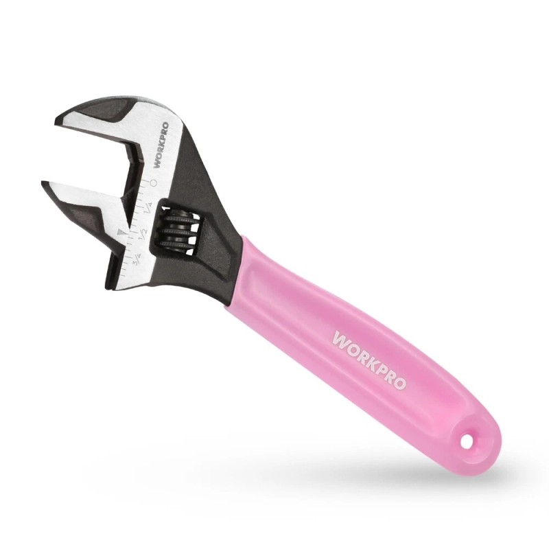 WORKPRO 6-Inch Pink Adjustable Wrench Cr-V Steel Metric & SAE