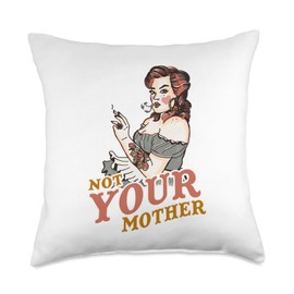Not Your Mother Funny Tattoo Rocker Mom Gift Shirt Not Your Mother Funny Tattoo Alt Rocker Redhead Smoking Gift Throw Pillow, 18x18, Multicolor