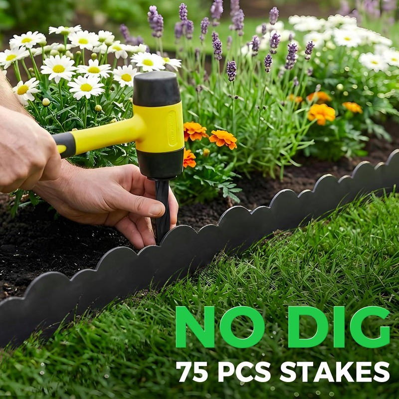 50 FT Landscape Edging Border with 75 Spikes, 2.8 Inch