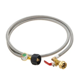 Lemfema Propane Refill Adapter Hose with Gauge, 6 Feet Stainless Steel Extension Propane Refill Hose with ON-Off Valve, 350PSI High Pressure QCC1 Type 1 Inlet for 1LB Propane Gas Tank Bottle