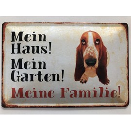 Tin Sign with Dog My Family Bassett Design 30 x 20 cm