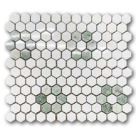 Stone Center Online Thassos White Marble 1 inch Hexagon w/Ming Green Marble Rosette Pattern Mosaic Tile Polished for Kitchen Backsplash Bathroom Flooring Shower Surround Dining Room (1 Sheet)