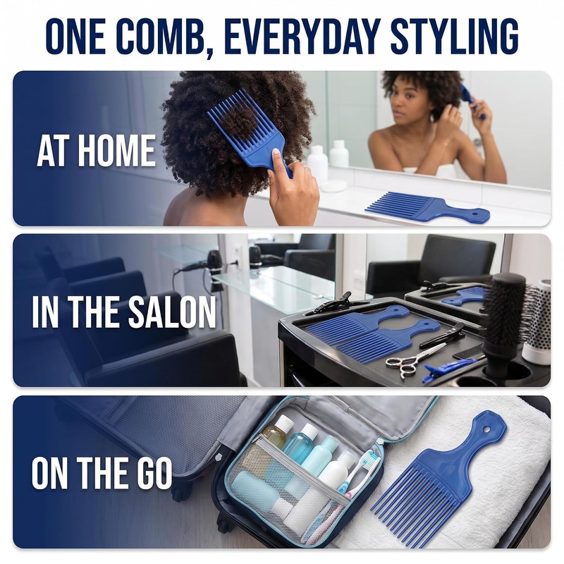 2Pcs Blue Salon-Style Hair Pick and Barber Comb - Pick