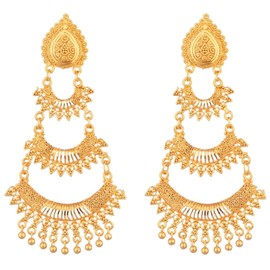 Efulgenz Gold Tone Indian Earrings for Women Traditional Indian Jewelry Big Chandbali Jhumka Jhumki Dangle Earrings for Women
