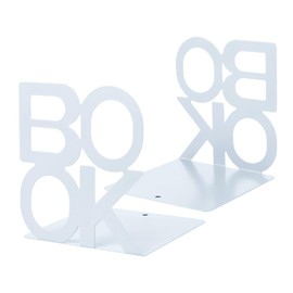 1 Pair Metal Book Ends, MSDADA Bookends Heavy Duty, Book Ends for Shelves, Book Holder for Office School Home Decorative, Book Shelf Holder Bookend Supports Book Stoppers(White)