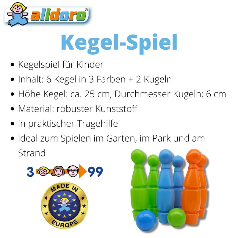 alldoro 60045 Skittles Game for Children, 8 Pieces - Plastic