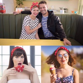 Knot Headband Cute Polka Dot Hair Band Twisted Hair Bands and Women Stud Earrings for Girls and Women (Pack of 6), black/red