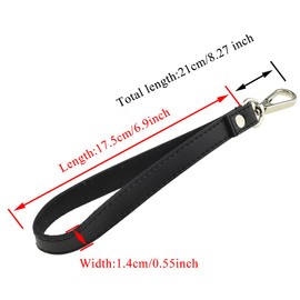 HAHIYO 6.9inch Length Smooth Leather Wristlet Strap Hold Weight Strong Connection Secure Clip Prevent Drop Lanyard Black Genuine Leather Silver Clasp 1 PCS for Purse Clutch Wallet Cellphone Case