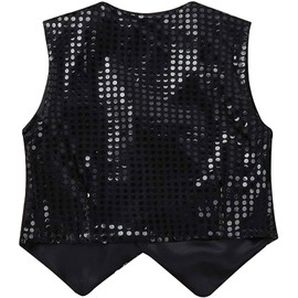 TACKTIMES Kids Boys Girls Sequined Waistcoat Dance Hip Hop Stage Performance Party Costume Vests Jacket (Black, 10-12)