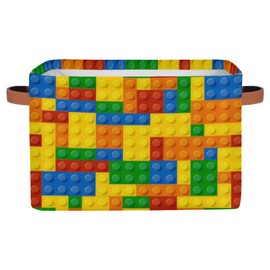 Colorful Building Blocks Storage Basket for Shelves, Closet Storage Bins with Handles, Decorative Collapsible Baskets for Organizing Toys, Clothes, Nursery, Home, 15"x11"x9.5"