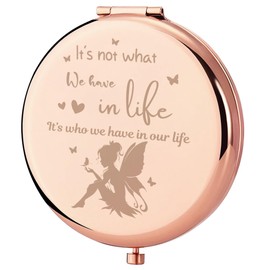 Fairy Gifts for Women, Fairy Tale Pixie Compact Mirror, Fairy Fan Gift for Women, Pixie Rose Gold Compact Mirror Gifts for Birthday, It's Not What We Have in Life It’s Who We Have in Our Life