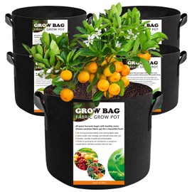 COKIELE 5 Pack 15 Gallon Grow Bags, Thickened Aeration Nonwoven Fabric Planting Bags with Handles, Heavy Duty 300G Garden Planter Bag for Tomato, Potato, Strawberry, Vegetable, Fruits and Flowers