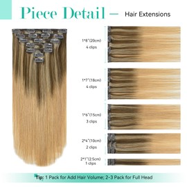 Ukira Balayage Hair Extensions Real Human Hair, 18 Inch 120g 7pcs Medium Brown Mixed Golden Brown Ombre Honey Blonde Hair Extensions Clip ins, Soft Silky Straight Remy Human Hair Extensions