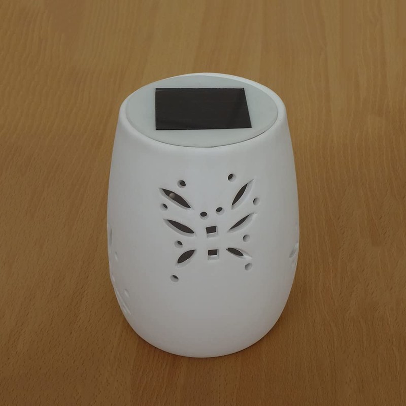 LED Solar Lantern Butterfly Ceramic White with Changing Light Colours