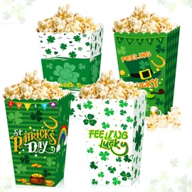 Roaring Good Time 12 PCS St Patricks Day Party Popcorn Boxes Treat Favor Bags Irish Shamrock Party Decoration Supplies for Photography Green Dress up Favors Accessories