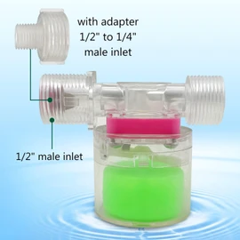 Water Float Valve, Water Level Control Water Tank Traditional Float Valve Upgrade (1/2" to 1/4" Adapter Side Inlet)