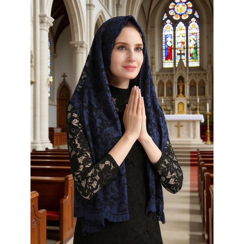 Leimandy Rectangular Lace Veil for Women Lace Scarf Catholic Orthodox