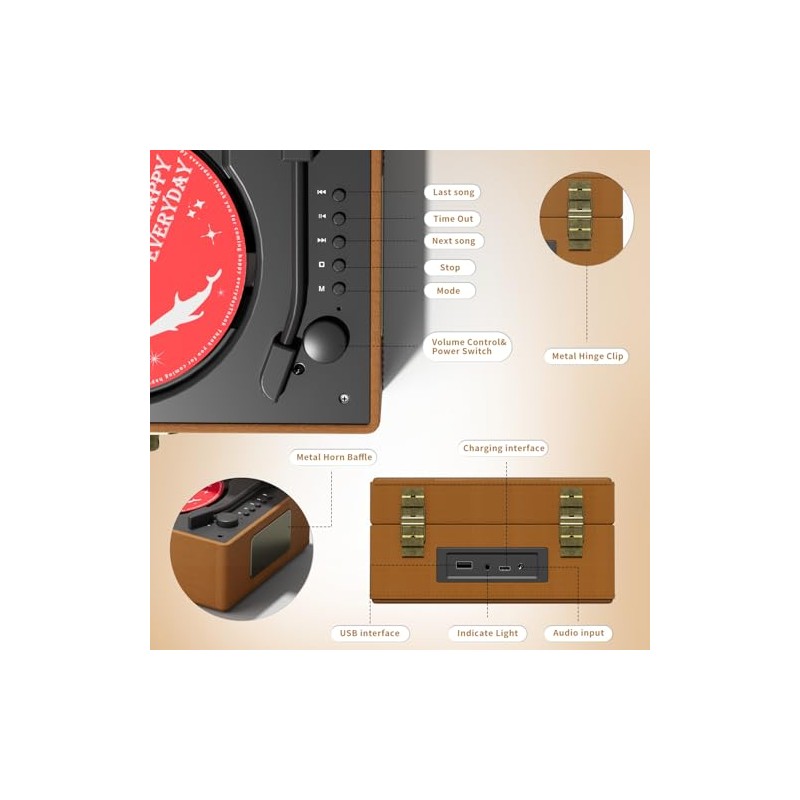 Yintiny Reproductor de CD de piel recargable con altavoces; transmisor