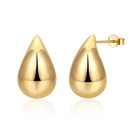 wynn's Chunky Gold Earrings for Women, Thick Gold Hoop Earrings for Girls, Chunky Teardrop Gold Hoops│Silver Gold Plated Waterdrop Hollow Hoops Earrings Jewellery, 2.1cm Drop Gold Stud Earrings