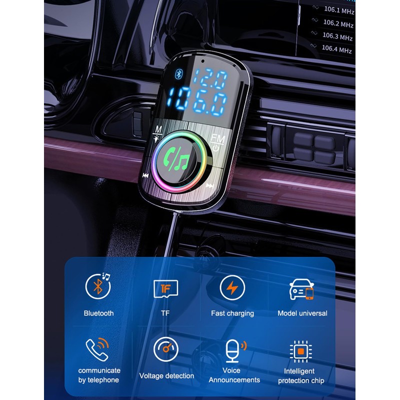FM Transmitter, Bluetooth FM Transmitter Wireless Radio Adapter Car Kit