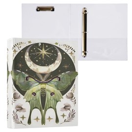 3 Ring Binder Moth Moon Art 1.5" Round Ring Binders View Binder with 200 Sheet for Women Men Office Kids School Supplies, 1 Pack