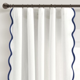 Lush Decor Coastal Chic Scallop Edge Window Curtain Panel Pair, 52" W x 84" L, Navy & White