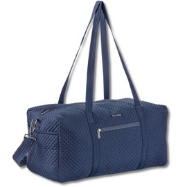 Bella Taylor Quilted Duffle Bag for Women, Large Carry On Travel Weekend Bag, Quilted Vintage Navy Microfiber