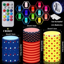 Retisee 3 Pcs Patriotic American Flag Flameless Candles 4th of July Battery Operated Candles Independence Day Flickering LED Pillar Candles for Memorial Day Decor with Remote Control (Stylish Style)