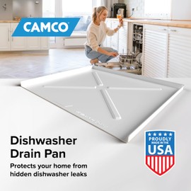 Camco Dishwasher Drain Pan - Protects Floors, Cabinets, Walls & Features Front Opening for Easy Leak Detection - Crafted of Heavy-Duty Polymer - 24” x 20-1/2” (20600)
