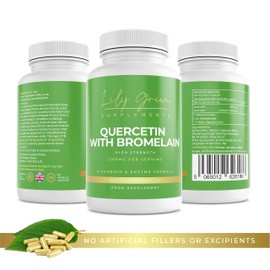 Lily Green | Quercetin with Bromelain 1200mg per Serving | 60 Vegan Capsules | High Strength | Antioxidant & Anti-Inflammatory | No Artificial Additives | Made in UK