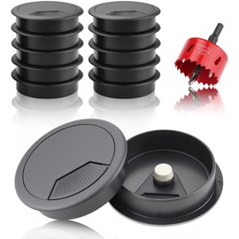 TXXATX Cable Grommet Desk Diameter 60 mm with Hole Saw 60 mm Desk Cable Grommet Black Table Cable Guide Cable Pass for Tables Office Worktops Home Office Pack of 12