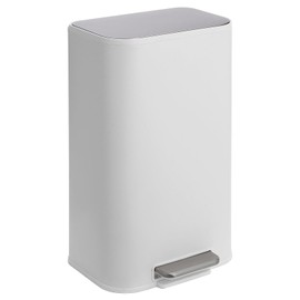 GarveeHome Kitchen Trash Can, 8 gal Stainless Steel Garbage Can with Soft Close Lid Foot Pedal & Removable Inner Bucket, Rectangular Step On Waste Bin for Home Office Living Room (Matte White)