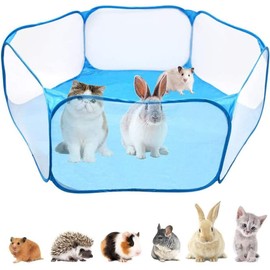 Small Animals C&C Cage Tent,Breathable&Transparent Pets Playpen Folding Exercise Fence,Portable Yard Fence for Guinea Pig, Rabbits, Hamster, Chinchillas and Hedgehogs, Reptiles(Blue)