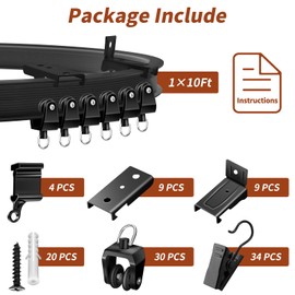 Ceiling Curtain Track 10Ft Flexible Bendable Curtain Track Black Curved Curtain Rail Wall Mount Sliding Ceiling Track System Set for Bay Window RV Room Divider