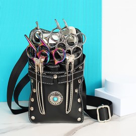 Barber Scissors Bag Hairstylist Waist Bag 7-Slot Detachable Scissor Holder Bag PU Leather Tool Bag for Scissor Hair Clips Combs Clippers Spray Bottle